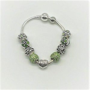 Elegant Silver & Green Charm Bracelet